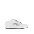 JIMMY CHOO MIAMI LOGO-EMBOSSED MIRRORED-LEATHER SNEAKERS WHITE