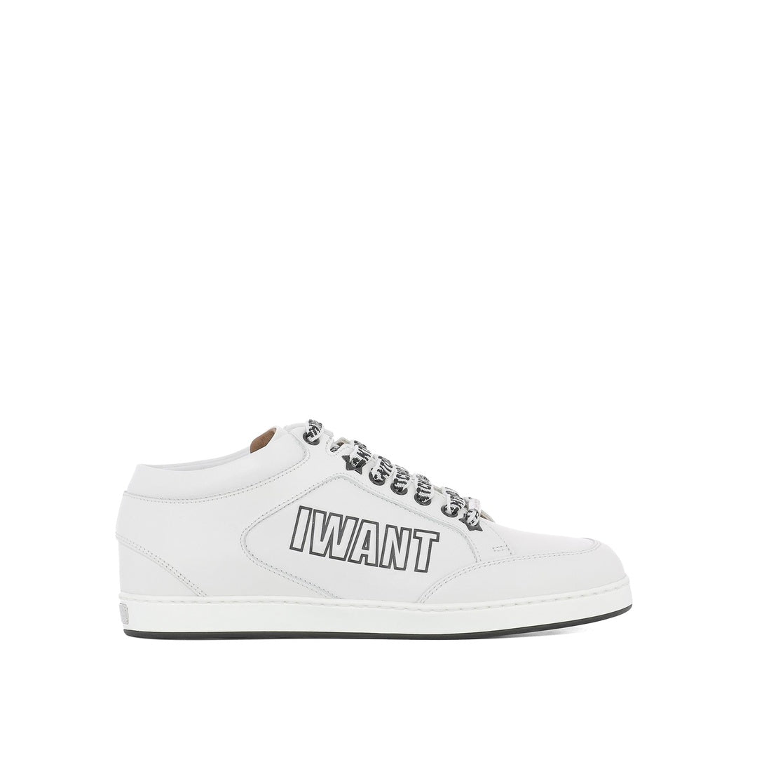 JIMMY CHOO MIAMI LOGO-EMBOSSED MIRRORED-LEATHER SNEAKERS WHITE