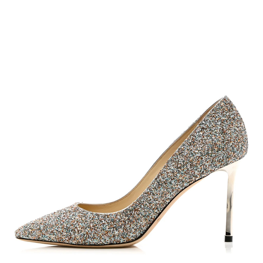 JIMMY CHOO ROMY GLITTER HEELED PUMPS MULTICOLOR GLITTER