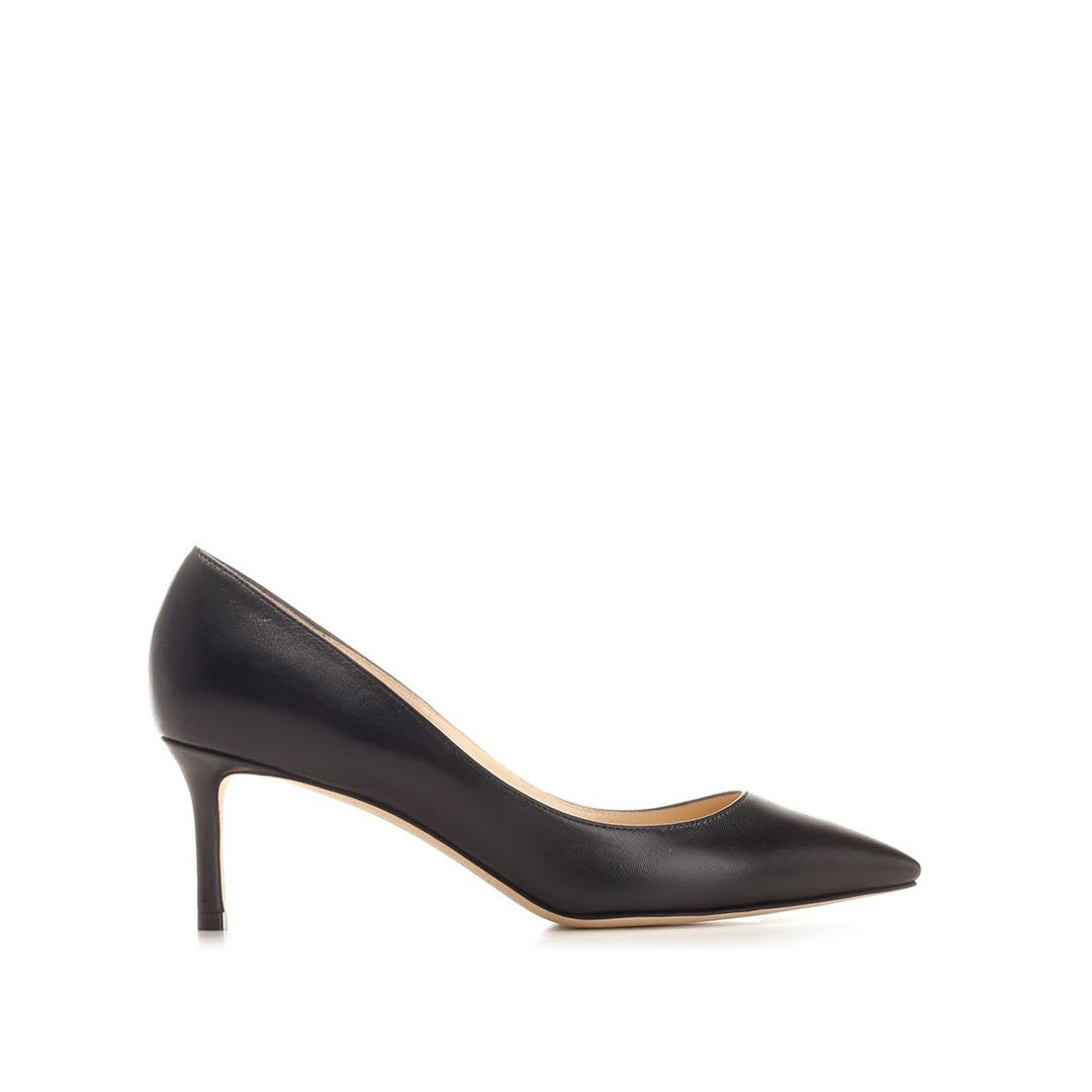 JIMMY CHOO ROMY POINTED TOE LEATHER PUMPS BLACK