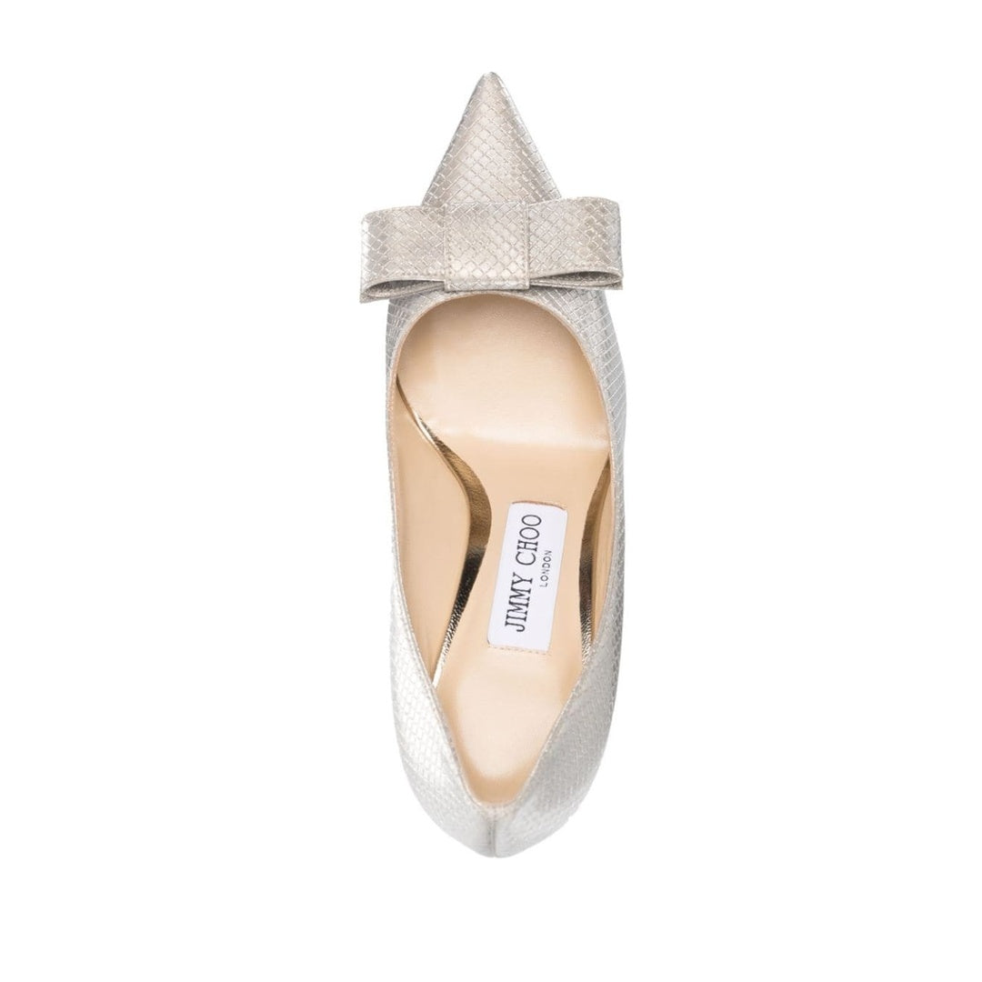 JIMMY CHOO LIVI GINGHAM BOW WEDGE MULES SILVER