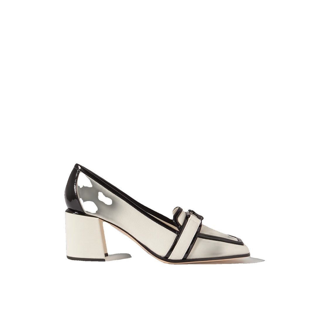 JIMMY CHOO 65MM LIVI FLECKED CANVAS AND LEATHER MULE PUMPS CREAM