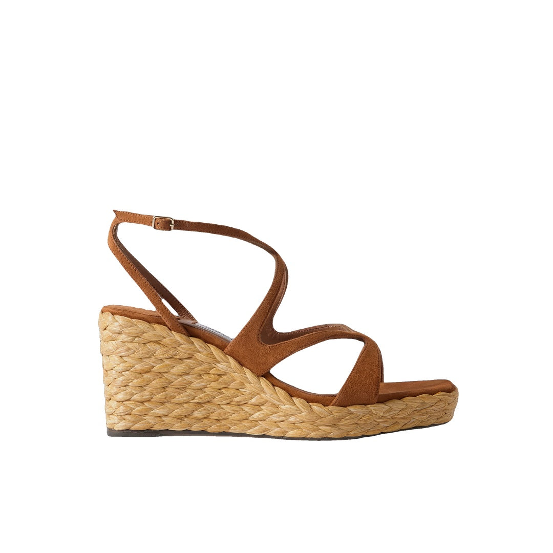 JIMMY CHOO ALIDA EMBROIDERED STUDDED SUEDE PLATFORM CLOGS TAN