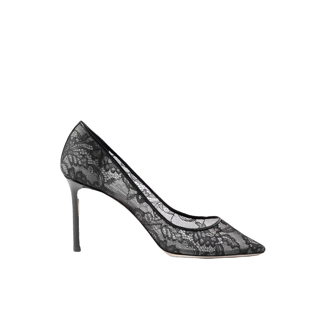 JIMMY CHOO ROMY LEATHER-TRIMMED LACE PUMPS BLACK