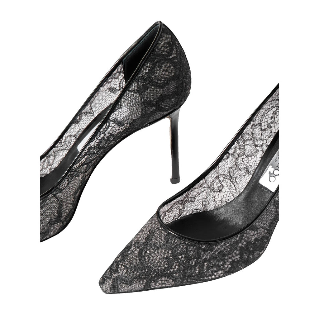 JIMMY CHOO ROMY LEATHER-TRIMMED LACE PUMPS BLACK