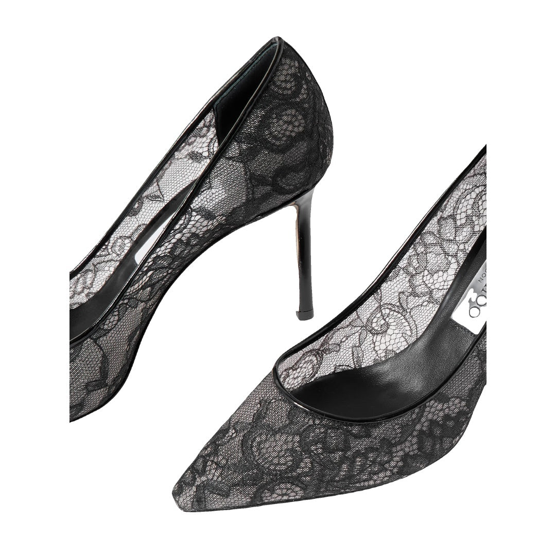 JIMMY CHOO ROMY LEATHER-TRIMMED LACE PUMPS BLACK