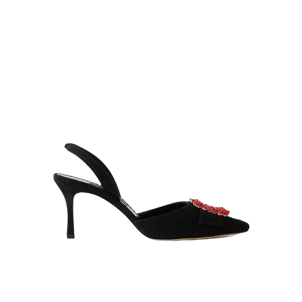 MANOLO BLAHNIK GIBSLI EMBELLISHED CREPE SLINGBACK PUMPS BLACK