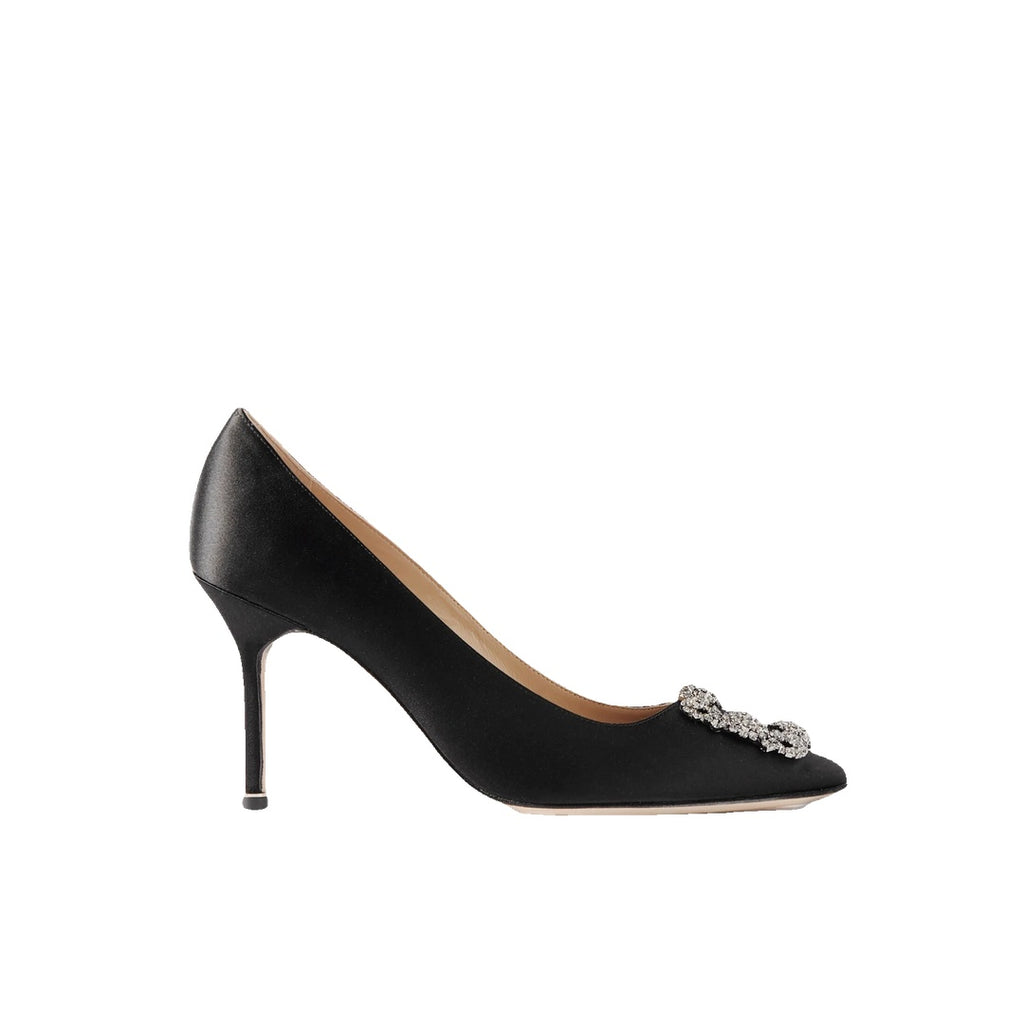 MANOLO BLAHNIK HANGISI SATIN PUMPS BLACK
