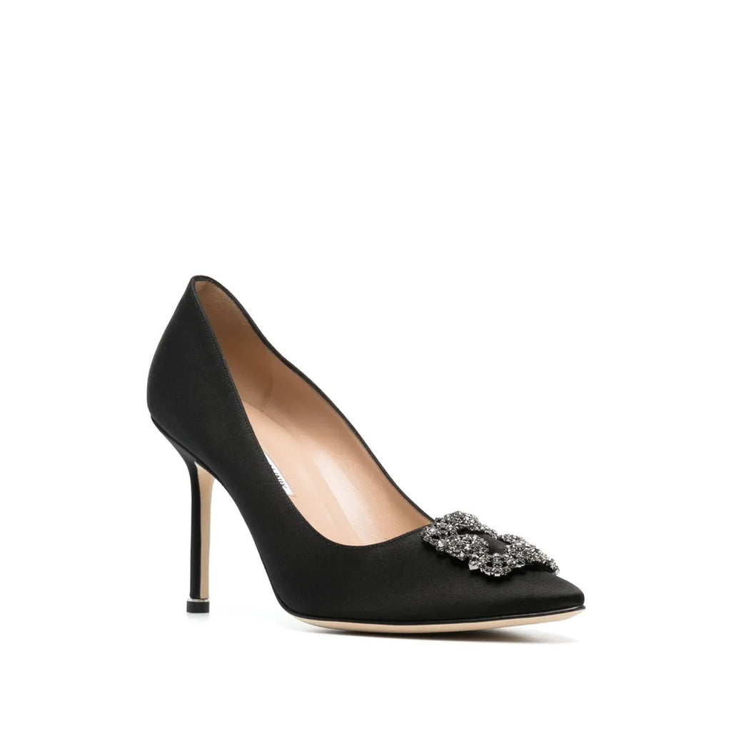 MANOLO BLAHNIK HANGISI SATIN PUMPS BLACK