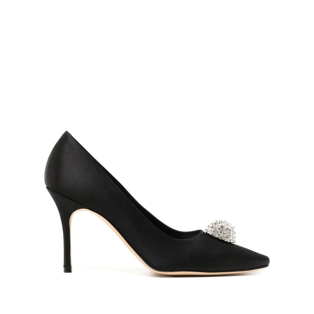 MANOLO BLAHNIK HANGISI SATIN PUMPS BLACK