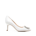 MANOLO BLAHNIK HANGISI CRYSTAL-BUCKLE PUMPS WHITE