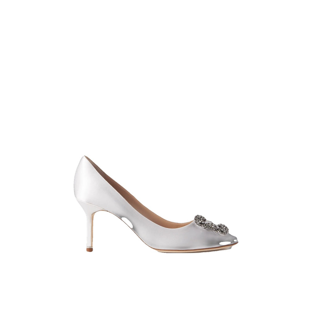 MANOLO BLAHNIK HANGISI CRYSTAL-BUCKLE PUMPS WHITE