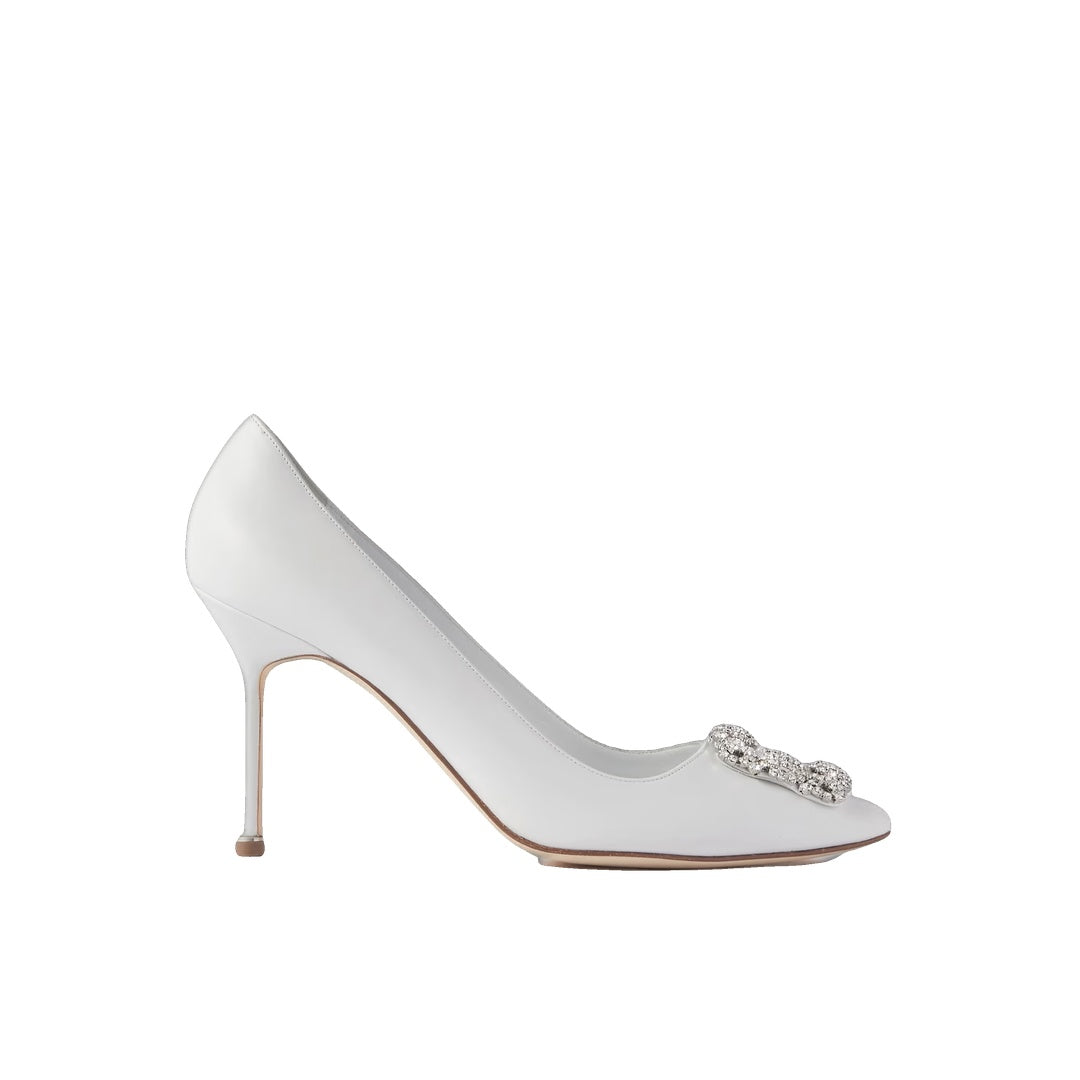 MANOLO BLAHNIK HANGISI CRYSTAL-BUCKLE PUMPS RED