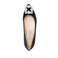 MANOLO BLAHNIK HANGISI FLAT CRYSTAL-BUCKLE BALLET FLATS BLACK