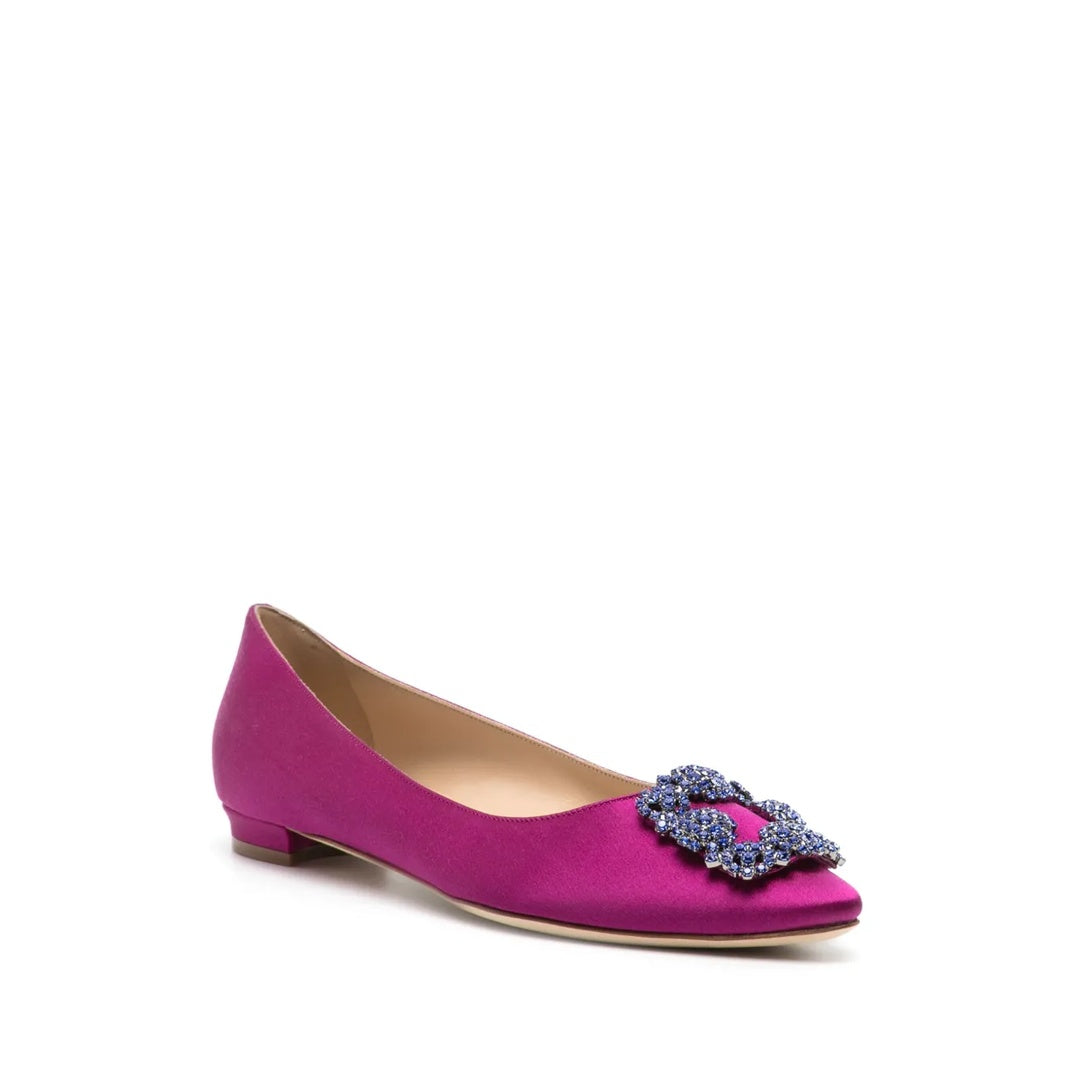 MANOLO BLAHNIK HANGISI SATIN BALLERINAS MAGENTA
