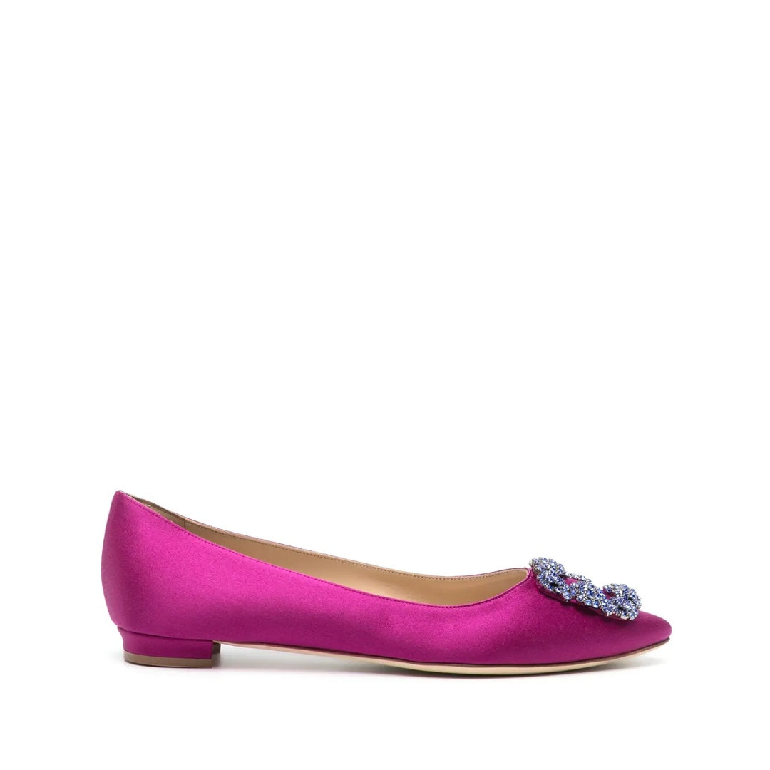 MANOLO BLAHNIK HANGISI SATIN BALLERINAS MAGENTA