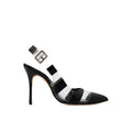 MANOLO BLAHNIK UXRA PATENT-LEATHER AND PVC SLINGBACK PUMPS BLACK