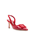 MANOLO BLAHNIK MAYSLIBI BUCKLED LEATHER-TRIMMED VELVET SLINGBACK PUMPS RED