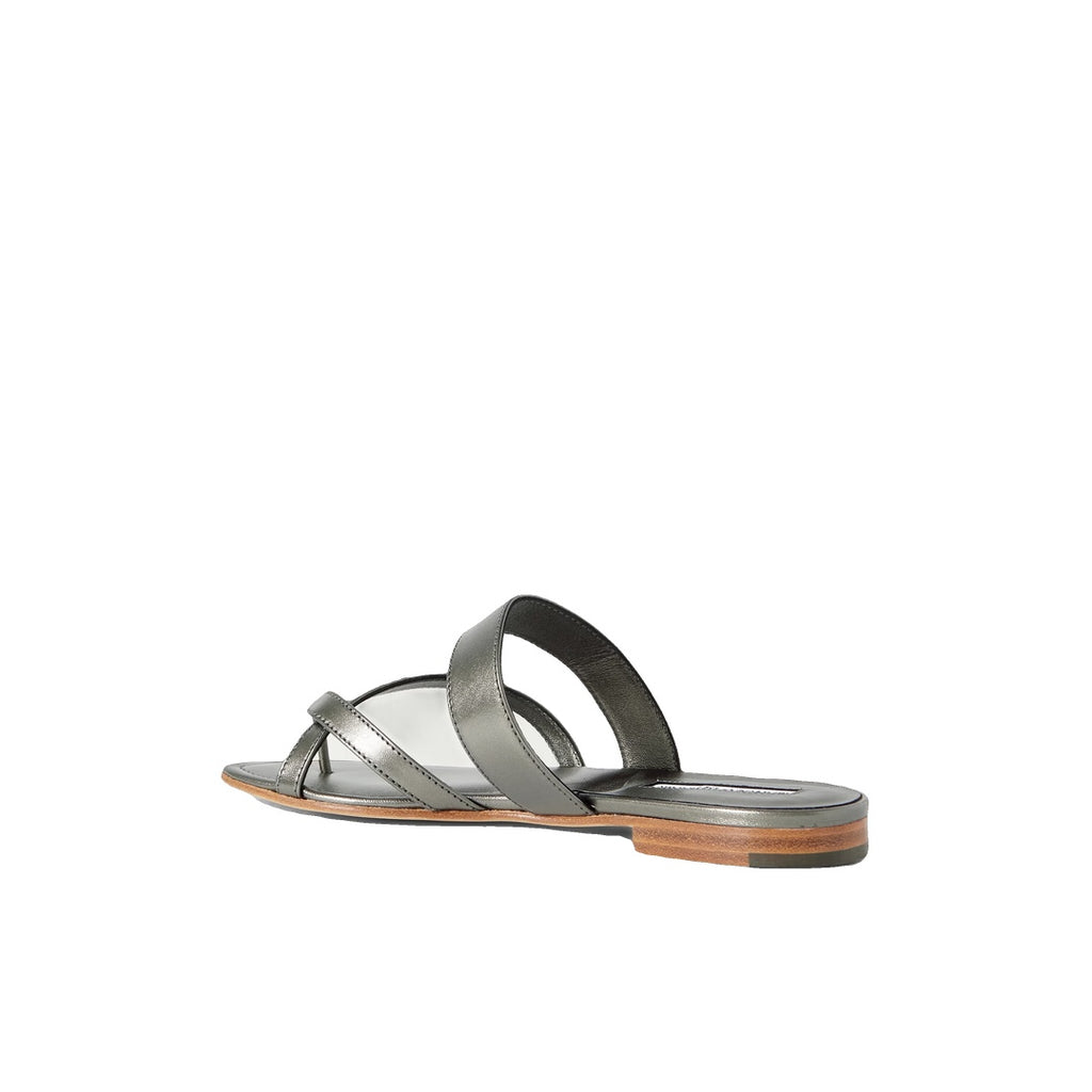 MANOLO BLAHNIK SUSAFLAT LEATHER THONG SANDALS GREEN