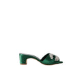 MANOLO BLAHNIK MARTANEW SATIN MULES WITH CRYSTAL BUCKLE GREEN