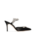 MANOLO BLAHNIK CRYSTAL-EMBELLISHED SATIN MULES BLUE
