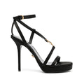 VERSACE SATIN LOGO-EMBELLISHED SANDALS BLACK