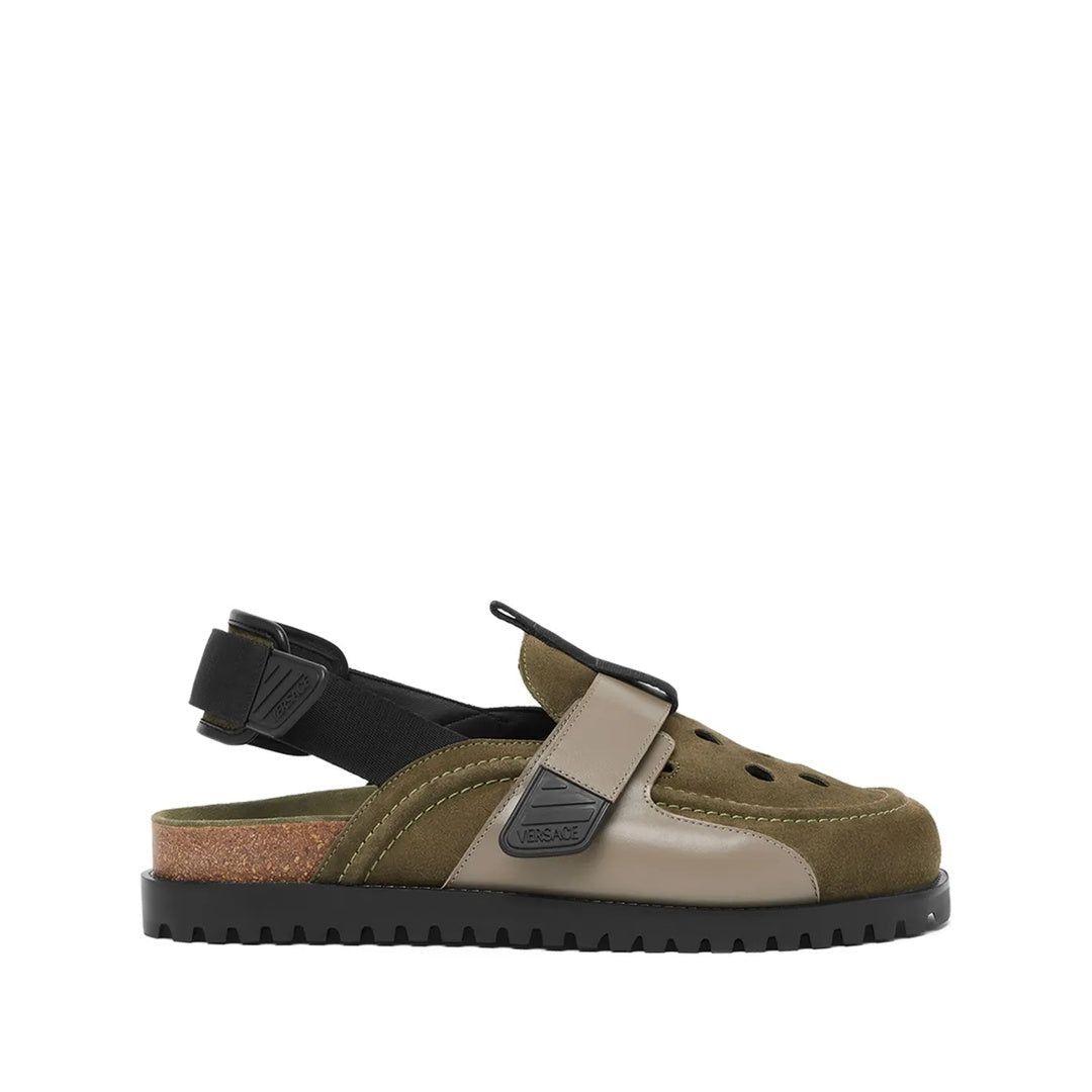VERSACE METALLIC-LEATHER SANDALS GREEN