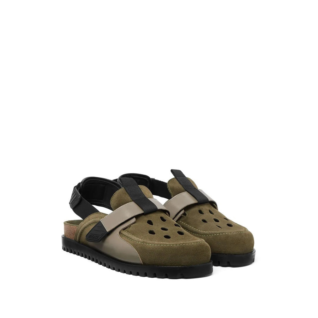 VERSACE METALLIC-LEATHER SANDALS GREEN