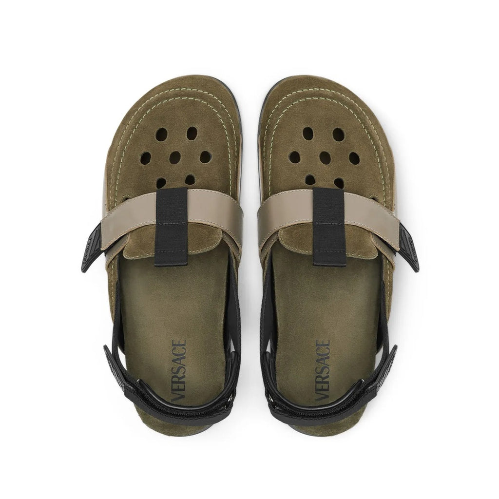 VERSACE METALLIC-LEATHER SANDALS GREEN