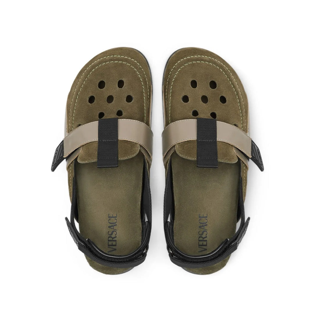 VERSACE METALLIC-LEATHER SANDALS GREEN