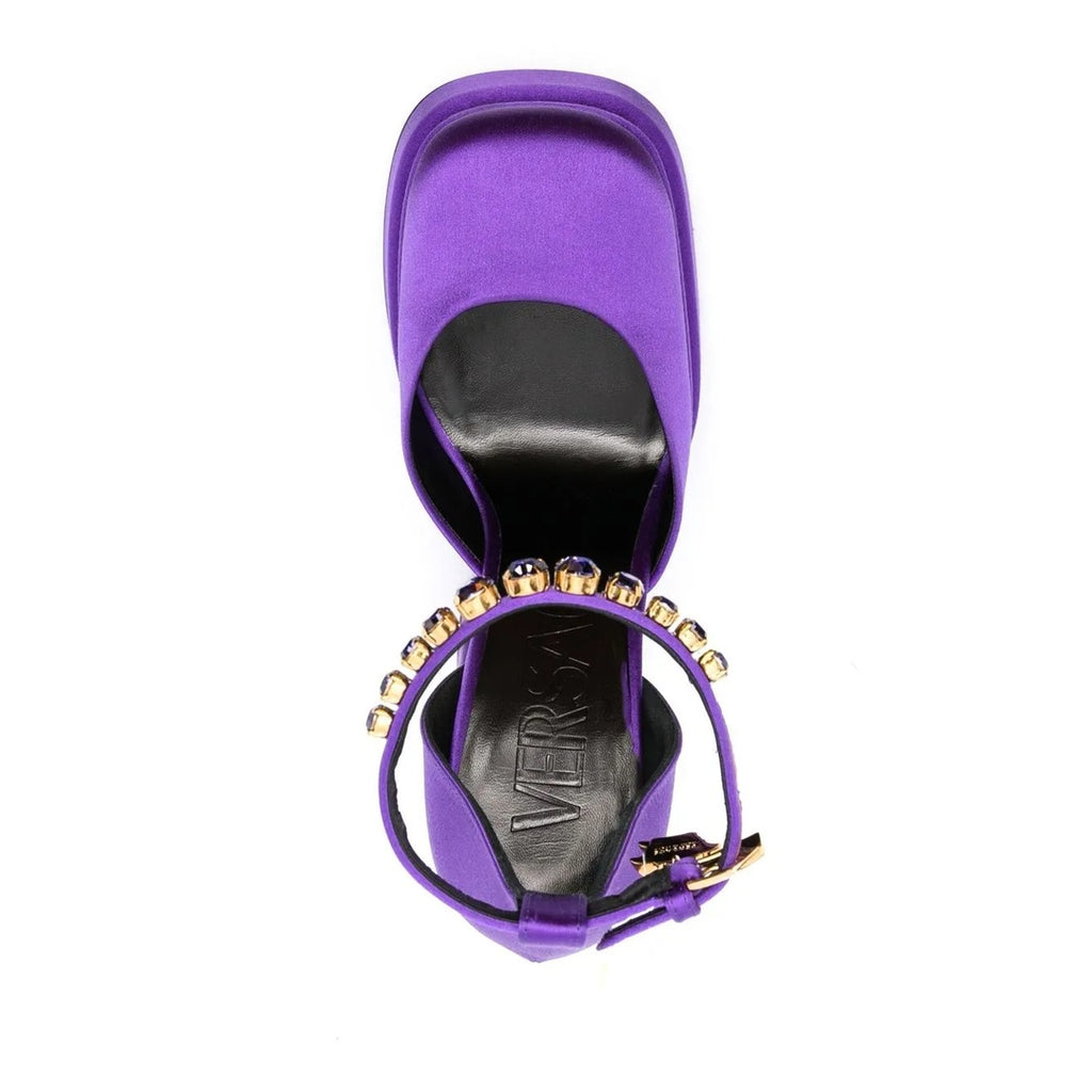 VERSACE AEVITAS SATIN CRYSTAL MEDUSA PLATFORM PURPLE