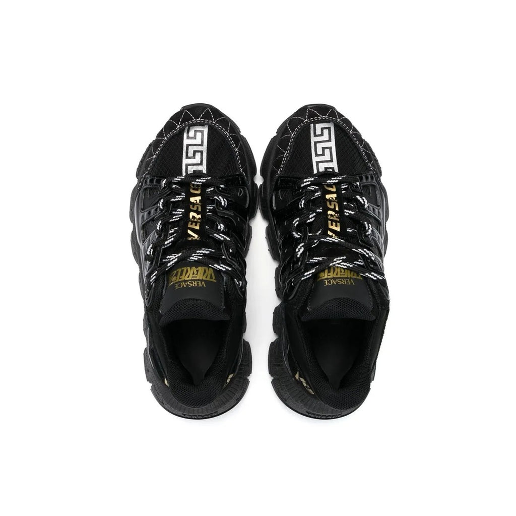 VERSACE LEATHER TRIGRECA LACE UP SNEAKERS BLACK