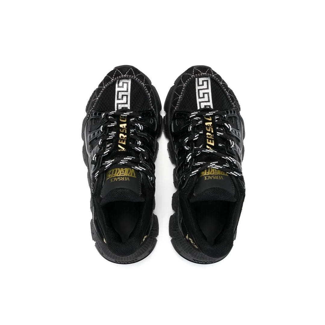 VERSACE LEATHER TRIGRECA LACE UP SNEAKERS BLACK