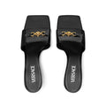 VERSACE BLACK LEATHER STILETTO HEEL SANDALS BLACK
