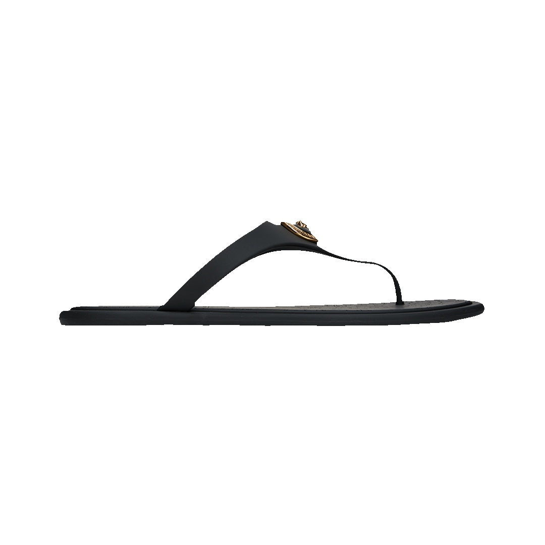 VERSACE ALIA RUBBER FLAT SANDALS BLACK