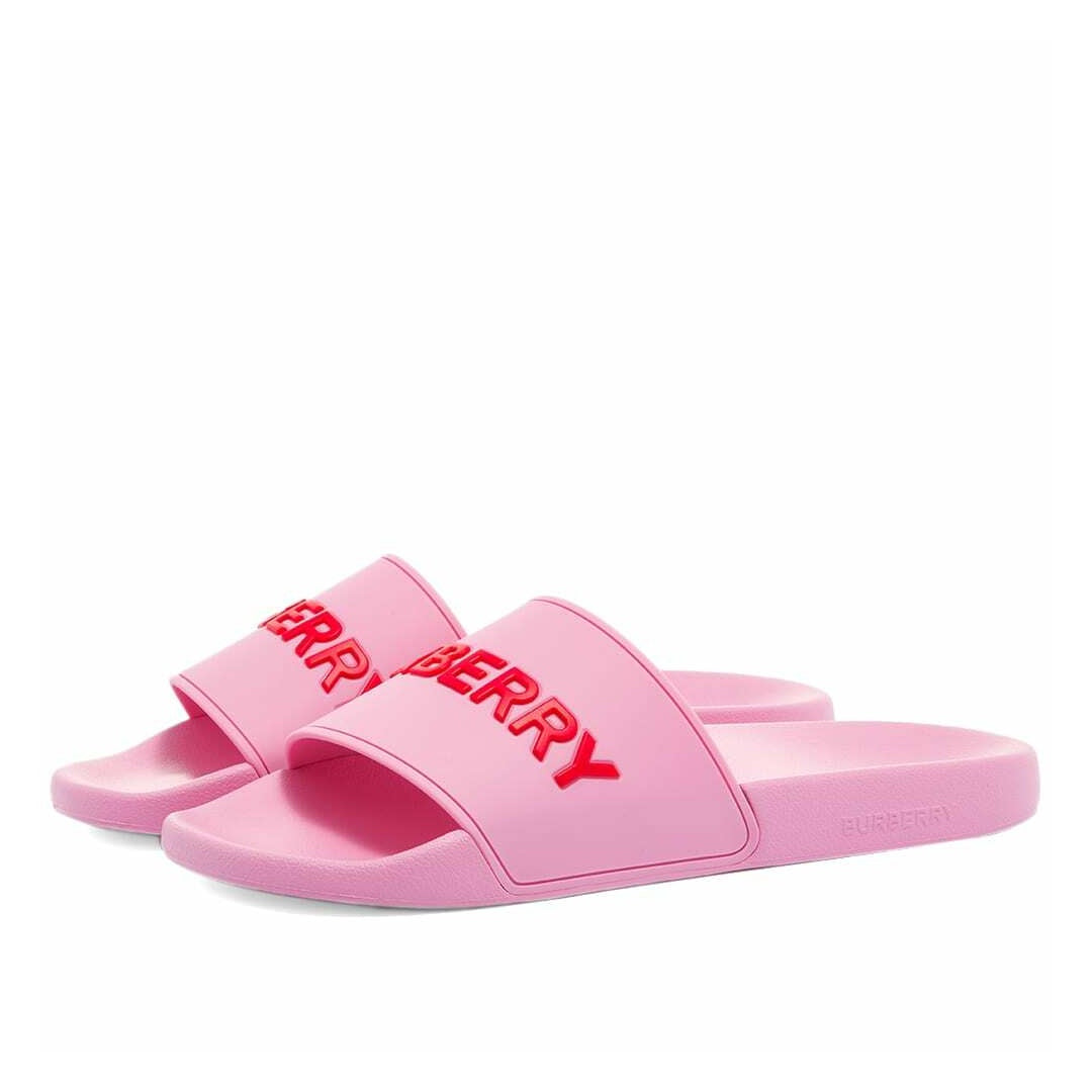 BURBERRY FURLEY LOGO SLIDE SANDALS CANDY PINK
