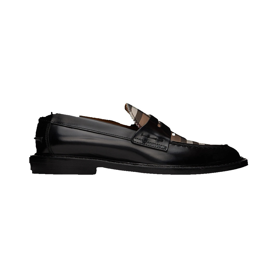 BURBERRY CADET GRAINED CALF LEATHER PENNY LOAFERS BLACK