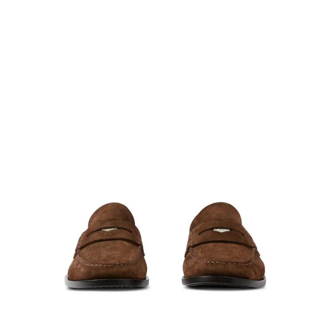 BURBERRY FAWN SUEDE PENNY LOAFERS BROWN