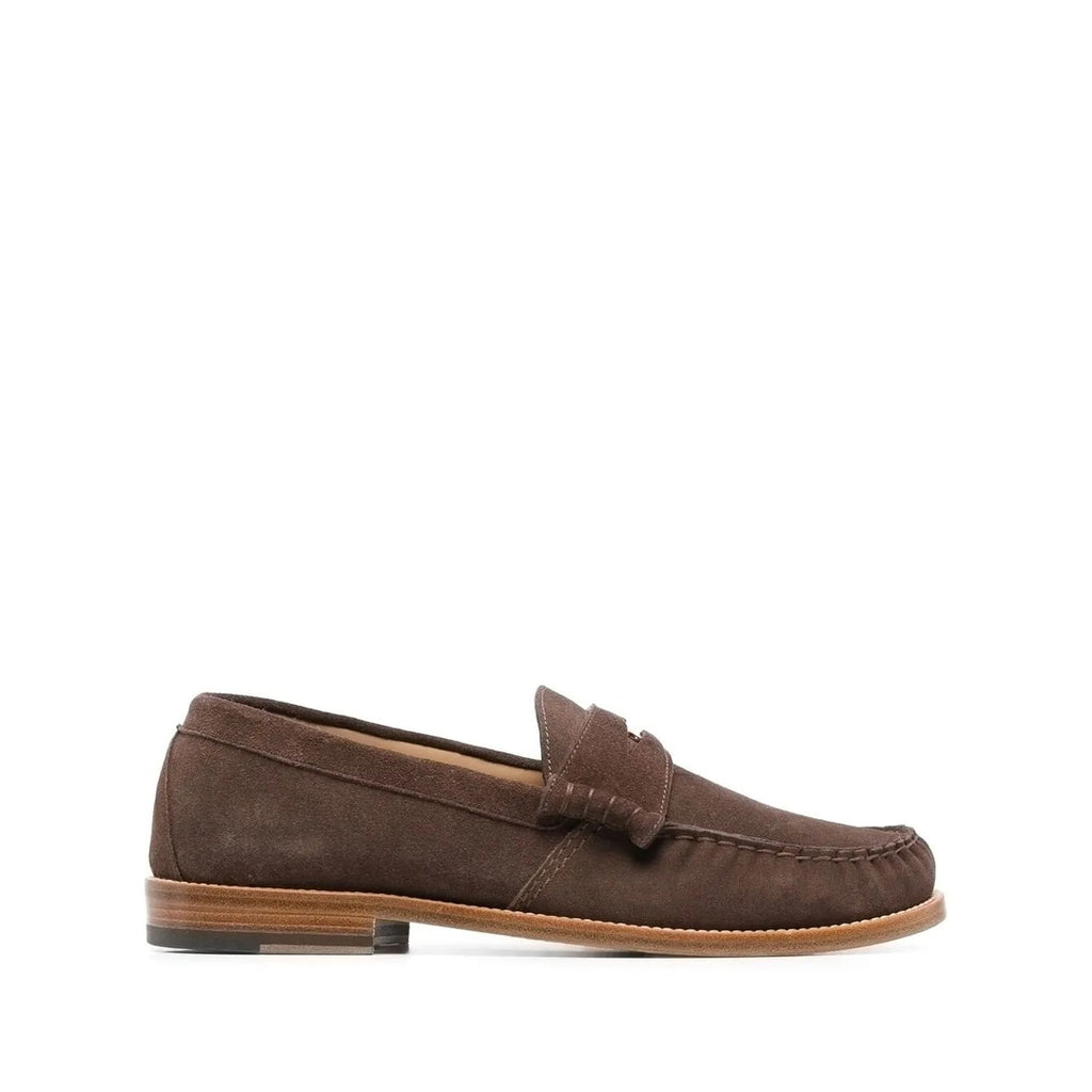 BURBERRY FAWN SUEDE PENNY LOAFERS BROWN