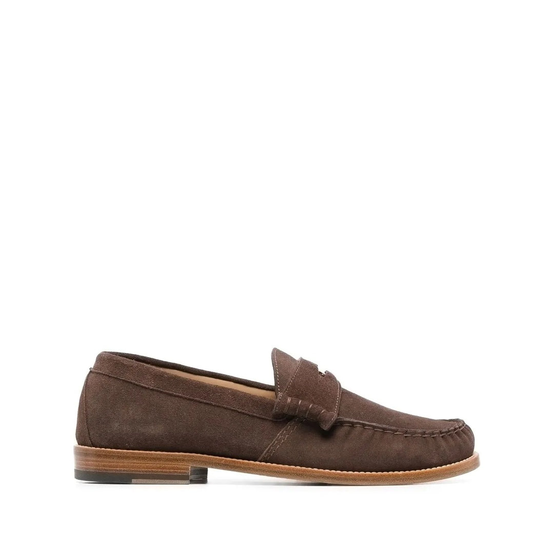 BURBERRY FAWN SUEDE PENNY LOAFERS BROWN