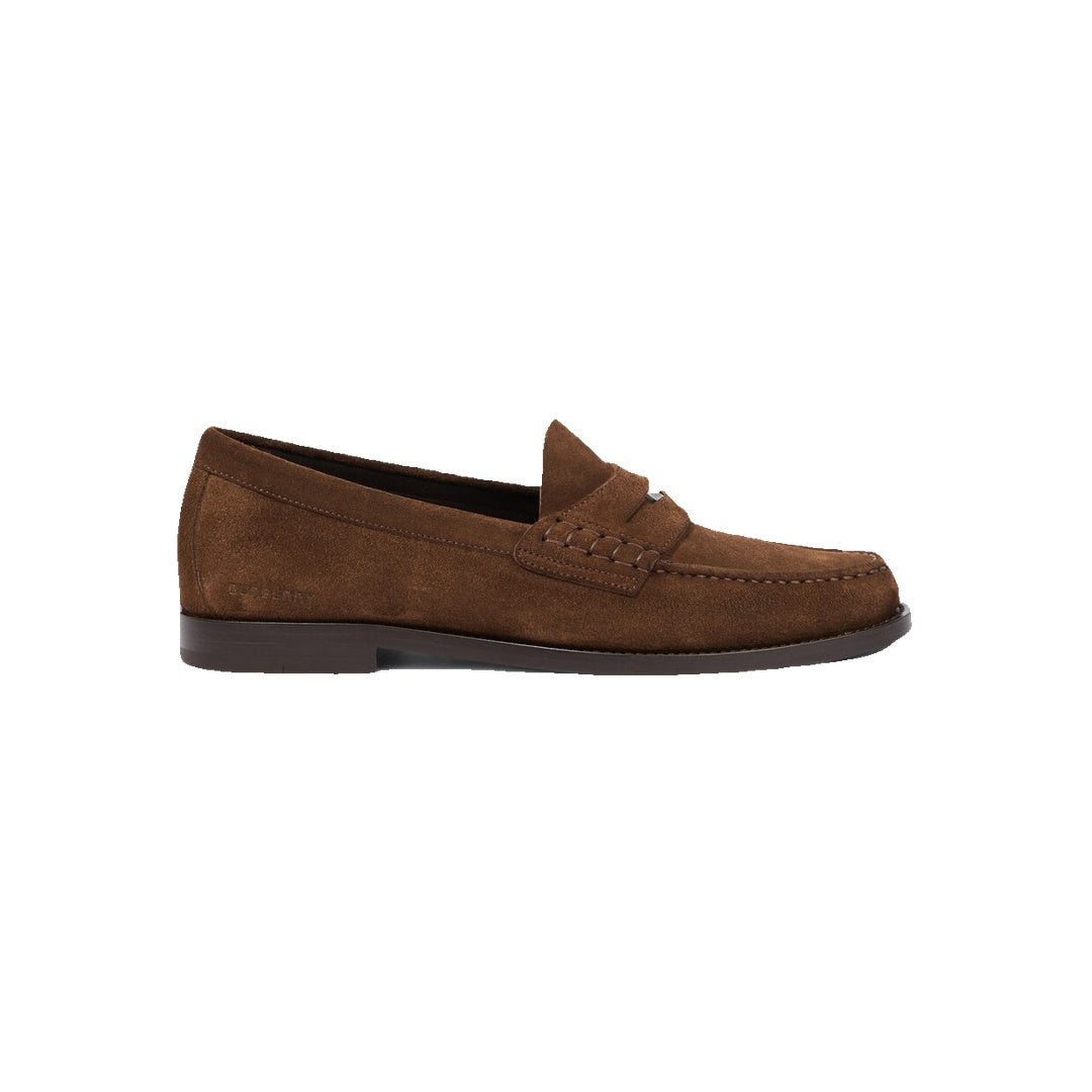 BURBERRY FAWN SUEDE PENNY LOAFERS BROWN