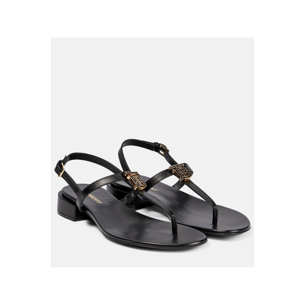 BURBERRY RONDA LEATHER THONG SANDALS BLACK