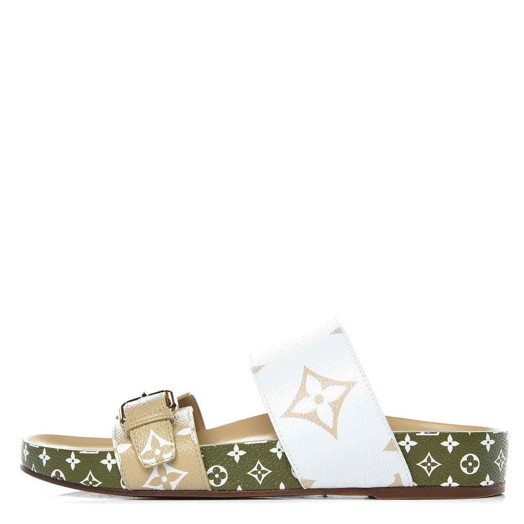LOUIS VUITTON MONOGRAM GIANT BOM DIA FLAT MULE WHITE MOKA GREEN