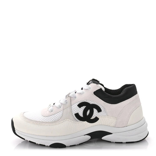 CHANEL CALFSKIN SUEDE CC SNEAKER WHITE BLACK