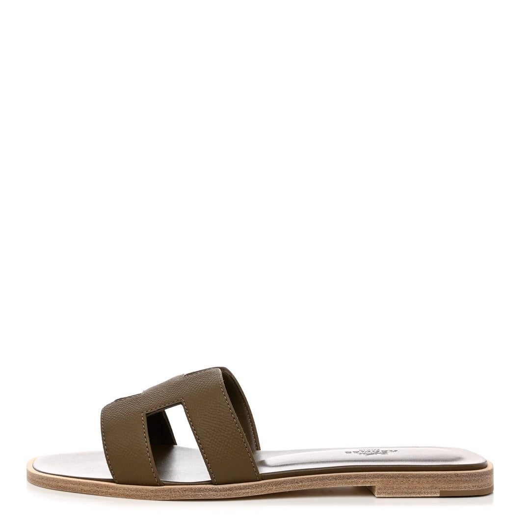 HERMÈS HERMES EPSOM ORAN SANDAL ETOUPE OLIVE BROWN