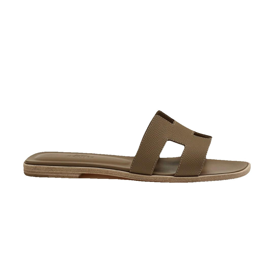 HERMÈS HERMES EPSOM ORAN SANDAL ETOUPE OLIVE BROWN