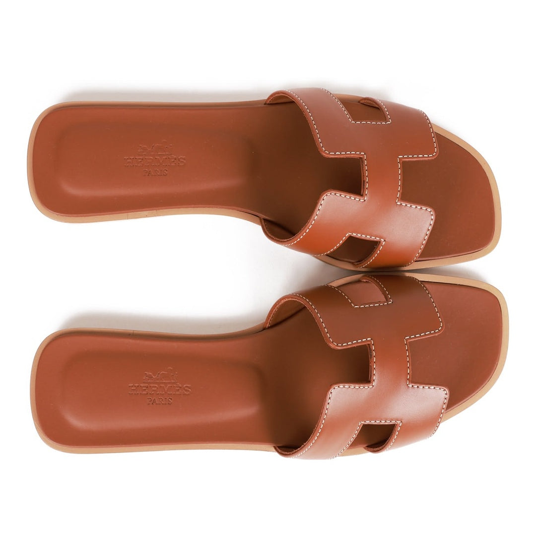 HERMÈS HERMES BOX CALFSKIN ORAN SANDAL GOLD