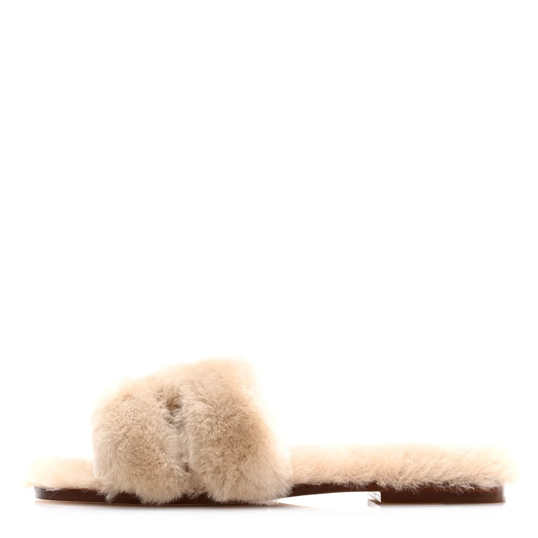 HERMÈS HERMES WOOLSKIN ORAN SANDAL BEIGE ARGILE BEIGE
