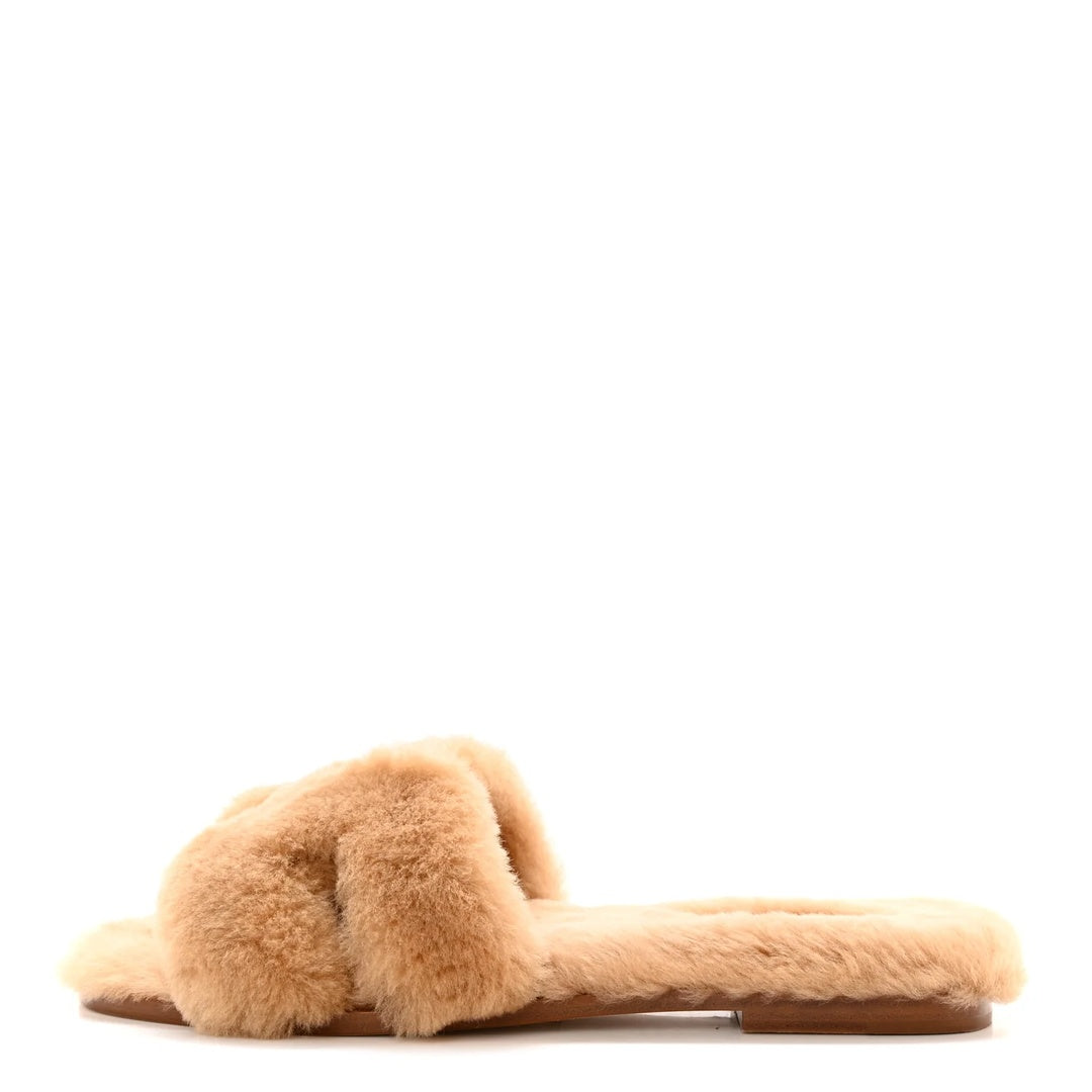 HERMÈS HERMES WOOLSKIN ORAN SANDAL BEIGE ARGILE BEIGE