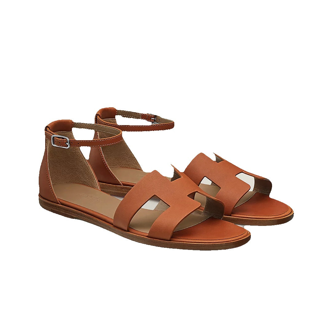 HERMÈS HERMES EPSOM SANTORINI SANDAL ROSE PORCELAINE TAN